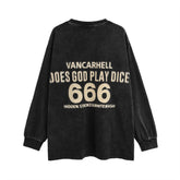 Men Long Sleeve T Shirt Dice Printing Worn Looking Washed-out